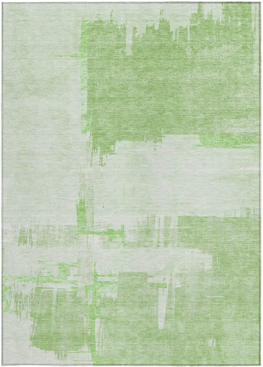 Green And Mint Green Abstract Washable Indoor Outdoor Area Rug Photo 4