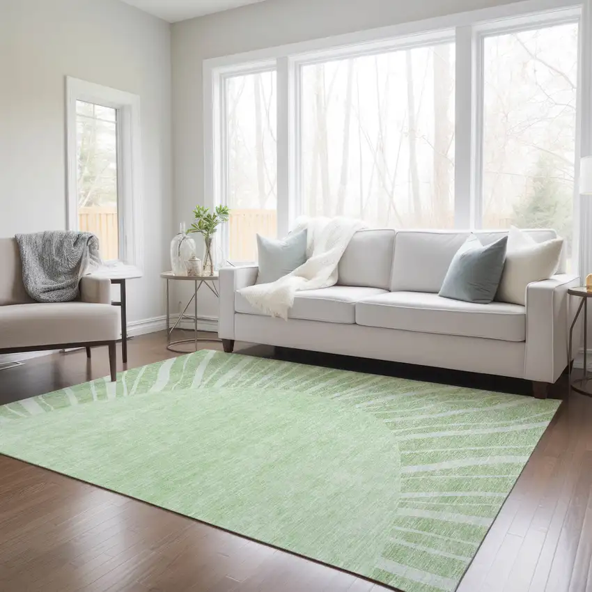 Green And Mint Green Abstract Washable Indoor Outdoor Area Rug Photo 9