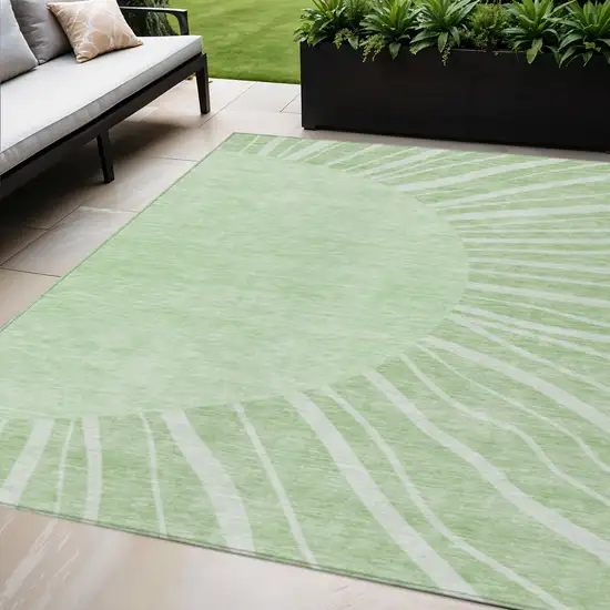 Green And Mint Green Abstract Washable Indoor Outdoor Area Rug Photo 1
