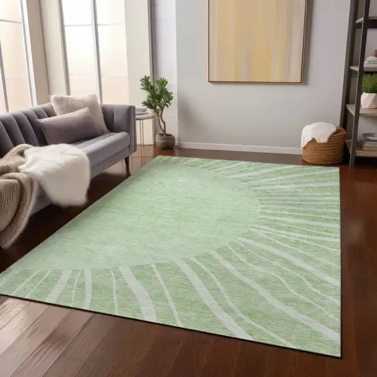 Green And Mint Green Abstract Washable Indoor Outdoor Area Rug Photo 8