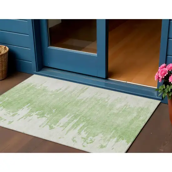 Green And Mint Green Abstract Washable Indoor Outdoor Area Rug Photo 1