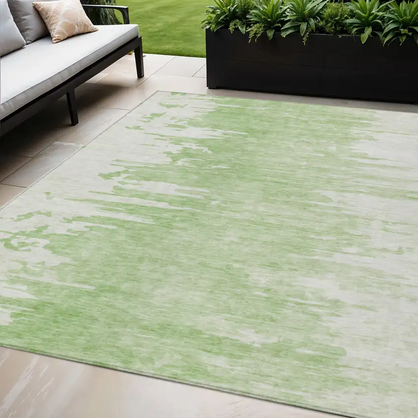 Green And Mint Green Abstract Washable Indoor Outdoor Area Rug Photo 1