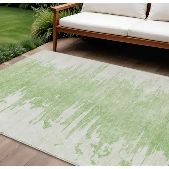 Green And Mint Green Abstract Washable Indoor Outdoor Area Rug Photo 1