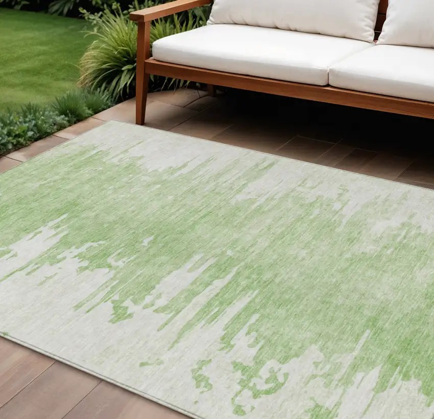 Green And Mint Green Abstract Washable Indoor Outdoor Area Rug Photo 1