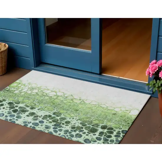 Green And Mint Green Abstract Washable Indoor Outdoor Area Rug Photo 1