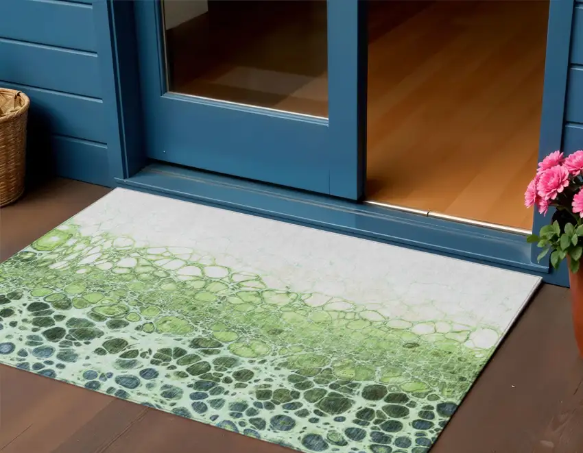Green And Mint Green Abstract Washable Indoor Outdoor Area Rug Photo 1