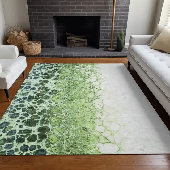 Green And Mint Green Abstract Washable Indoor Outdoor Area Rug Photo 7