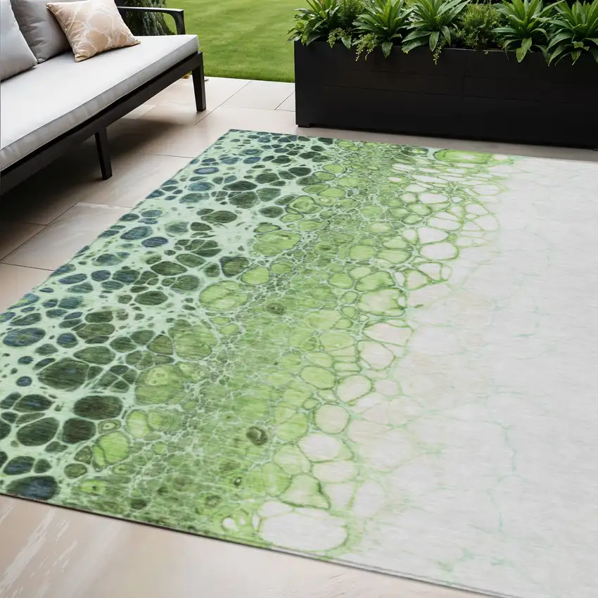 Green And Mint Green Abstract Washable Indoor Outdoor Area Rug Photo 1