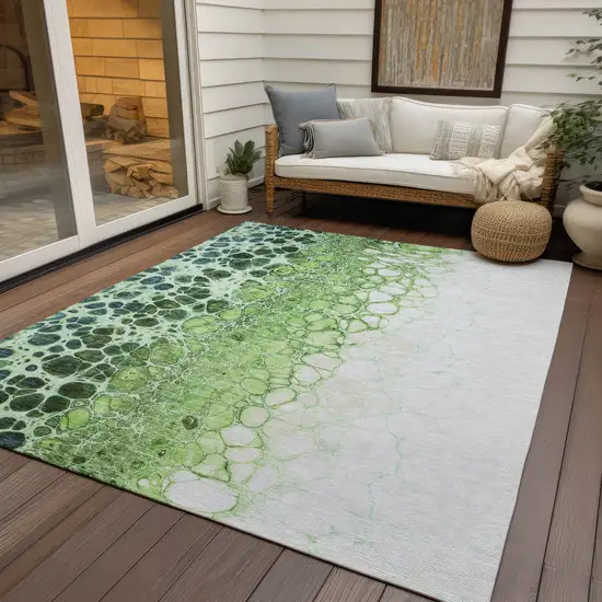 Green And Mint Green Abstract Washable Indoor Outdoor Area Rug Photo 6