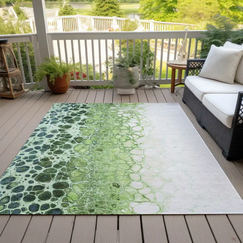 Green And Mint Green Abstract Washable Indoor Outdoor Area Rug Photo 9