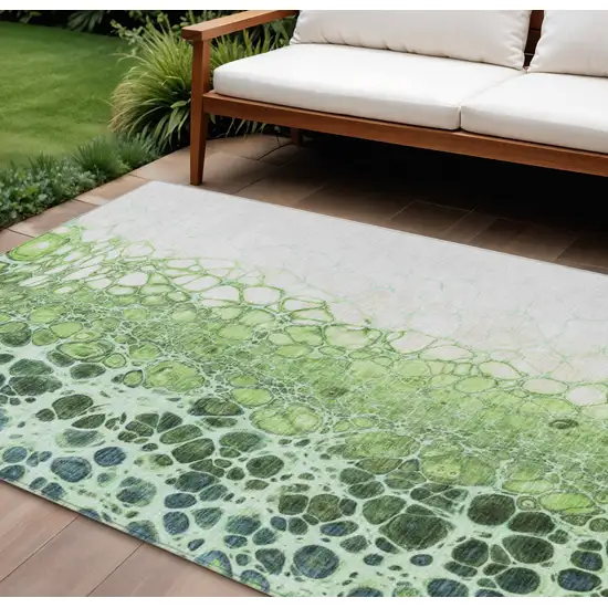 Green And Mint Green Abstract Washable Indoor Outdoor Area Rug Photo 1