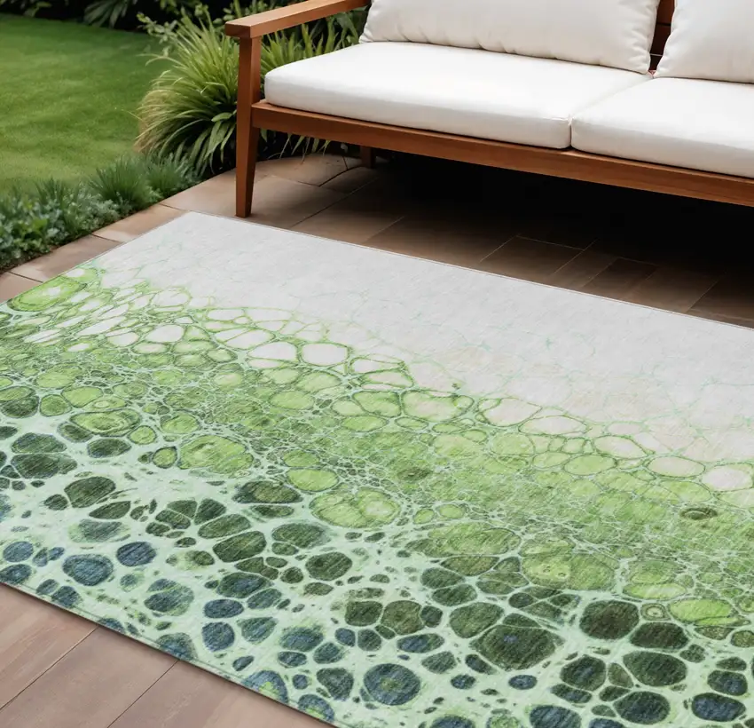 Green And Mint Green Abstract Washable Indoor Outdoor Area Rug Photo 1