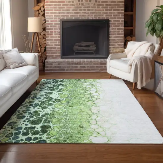 Green And Mint Green Abstract Washable Indoor Outdoor Area Rug Photo 8