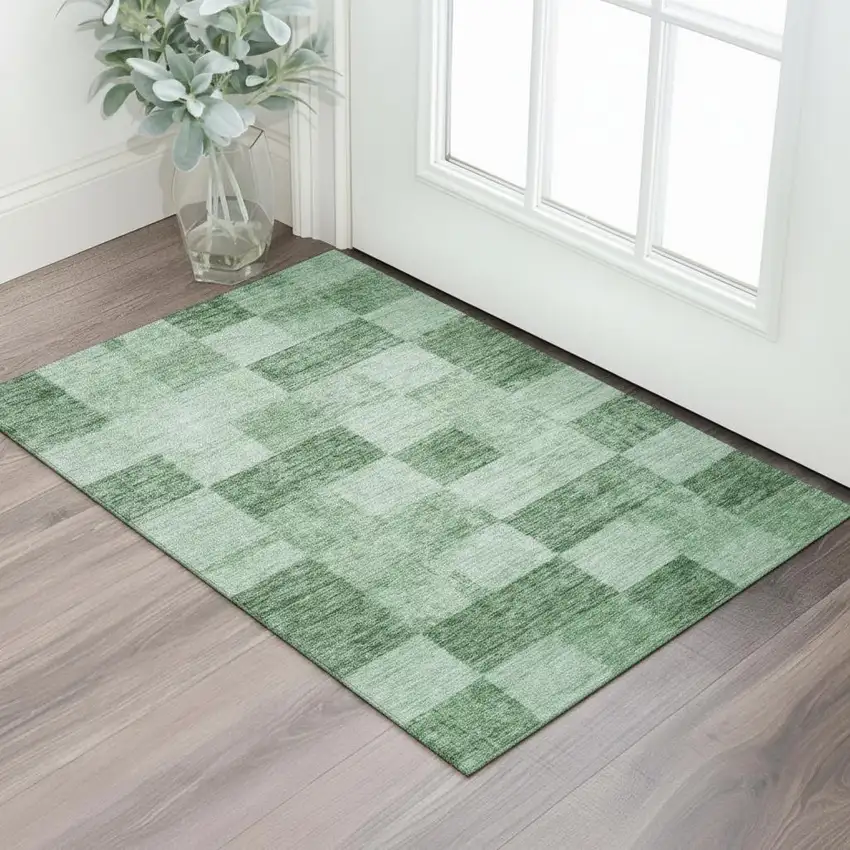 Green And Mint Green Geometric Washable Area Rug With UV Protection Photo 2