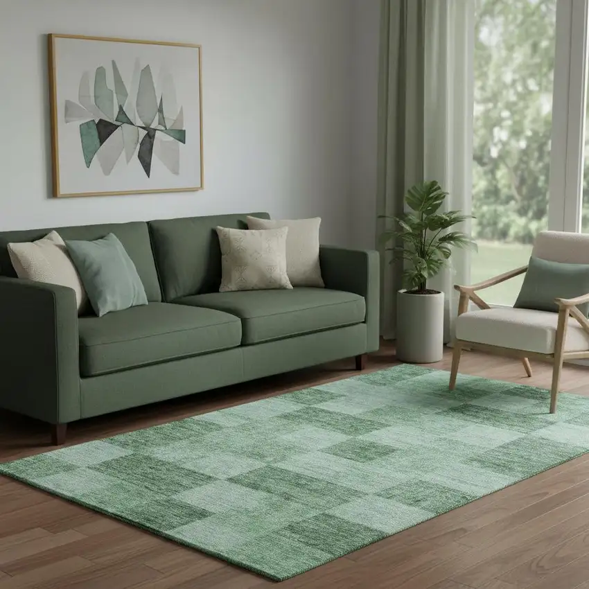 Green And Mint Green Geometric Washable Area Rug With UV Protection Photo 2