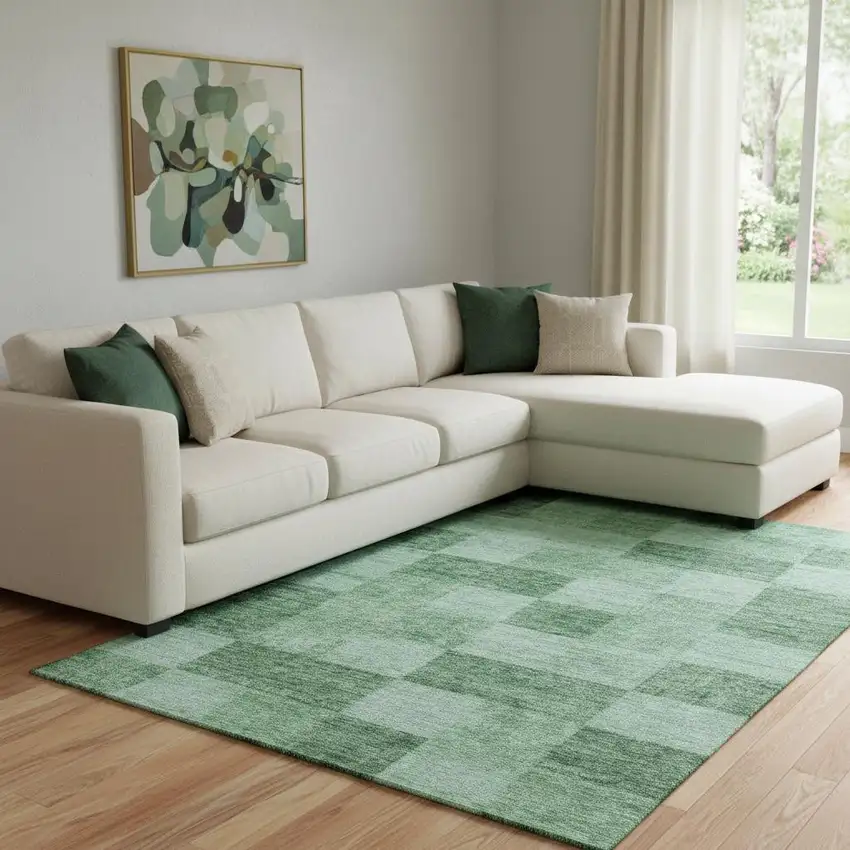 Green And Mint Green Geometric Washable Area Rug With UV Protection Photo 1