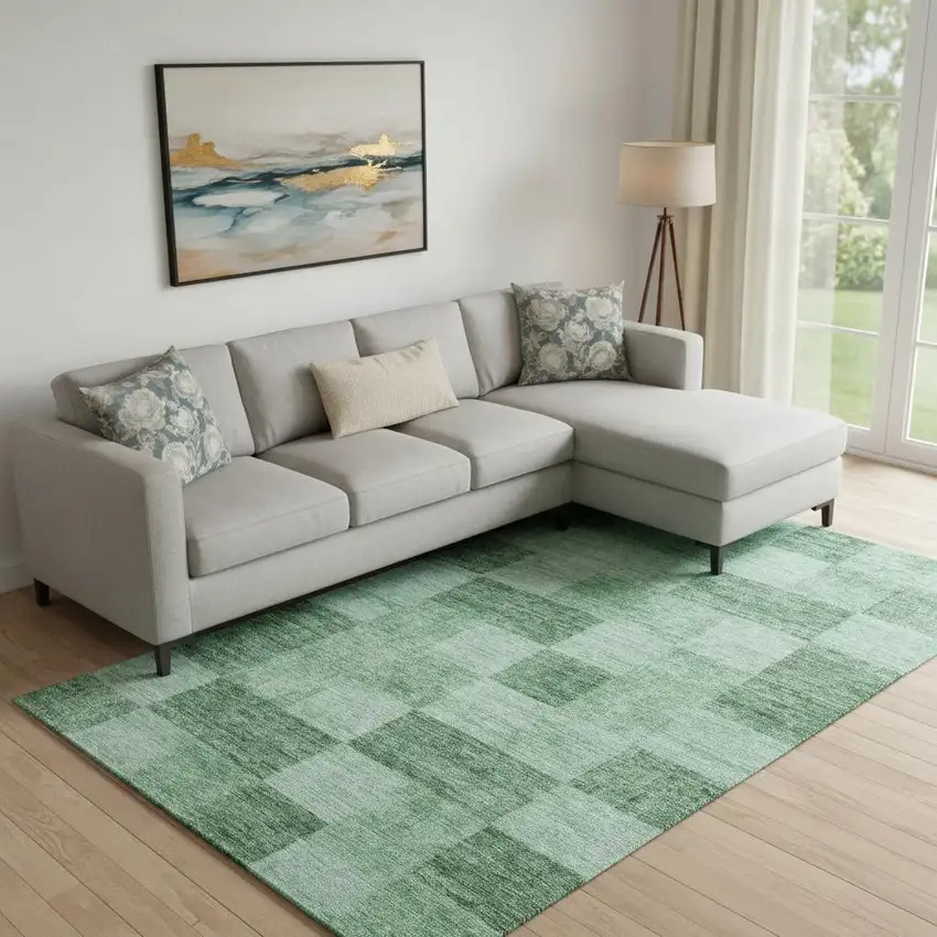 Green And Mint Green Geometric Washable Area Rug With UV Protection Photo 2