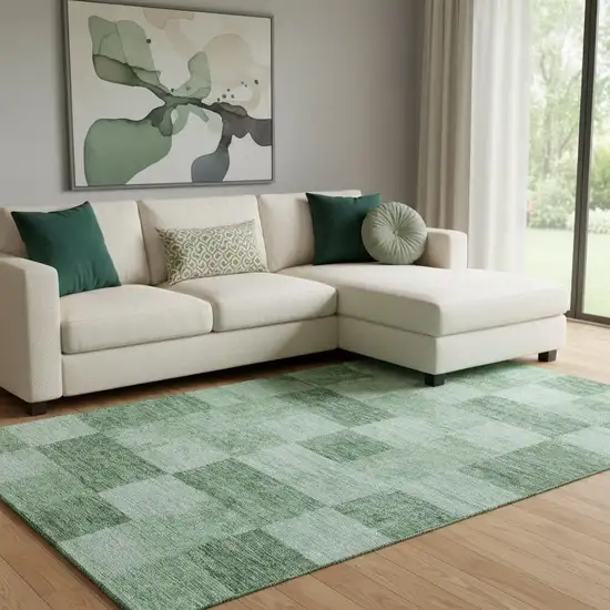 Green And Mint Green Geometric Washable Area Rug With UV Protection Photo 2