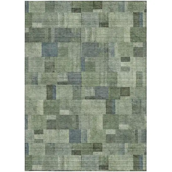 Green And Mint Green Geometric Washable Indoor Outdoor Area Rug Photo 6