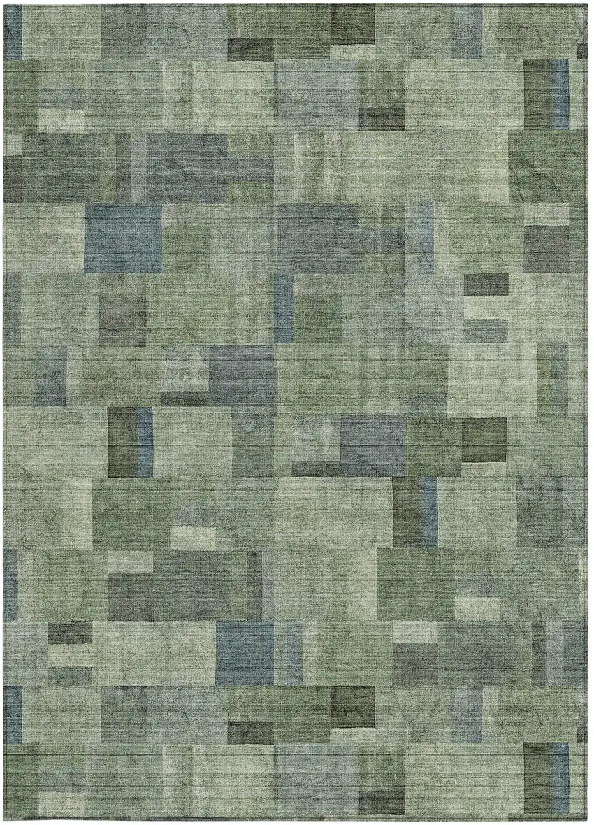Green And Mint Green Geometric Washable Indoor Outdoor Area Rug Photo 6