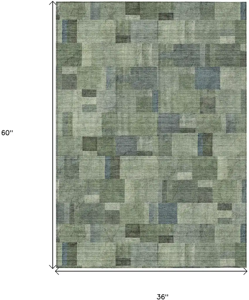 Green And Mint Green Geometric Washable Indoor Outdoor Area Rug Photo 3