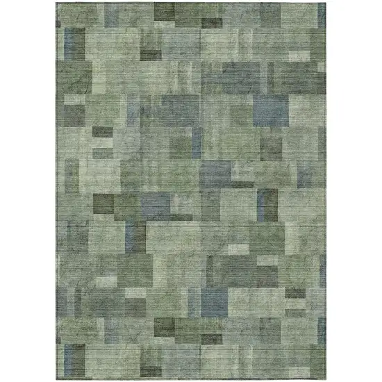 Green And Mint Green Geometric Washable Indoor Outdoor Area Rug Photo 1