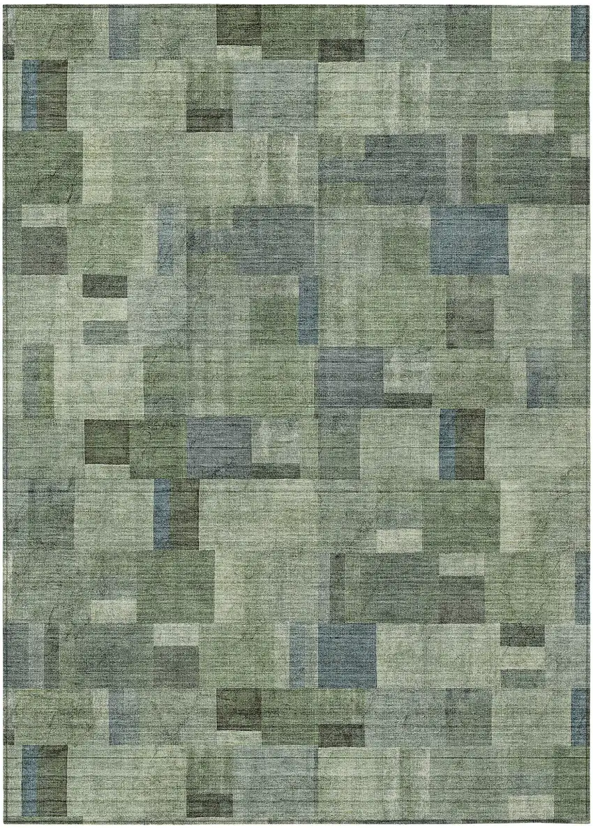 Green And Mint Green Geometric Washable Indoor Outdoor Area Rug Photo 1