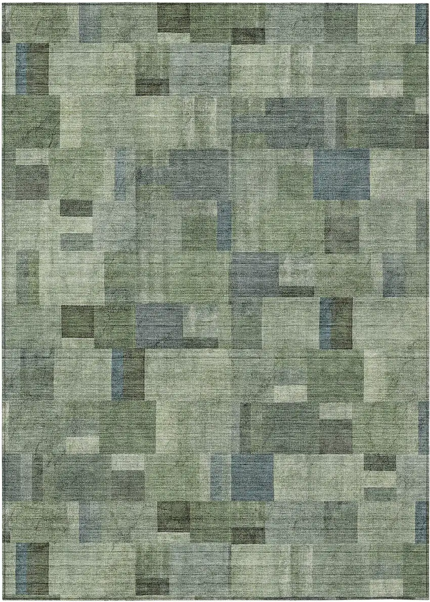 Green And Mint Green Geometric Washable Indoor Outdoor Area Rug Photo 1
