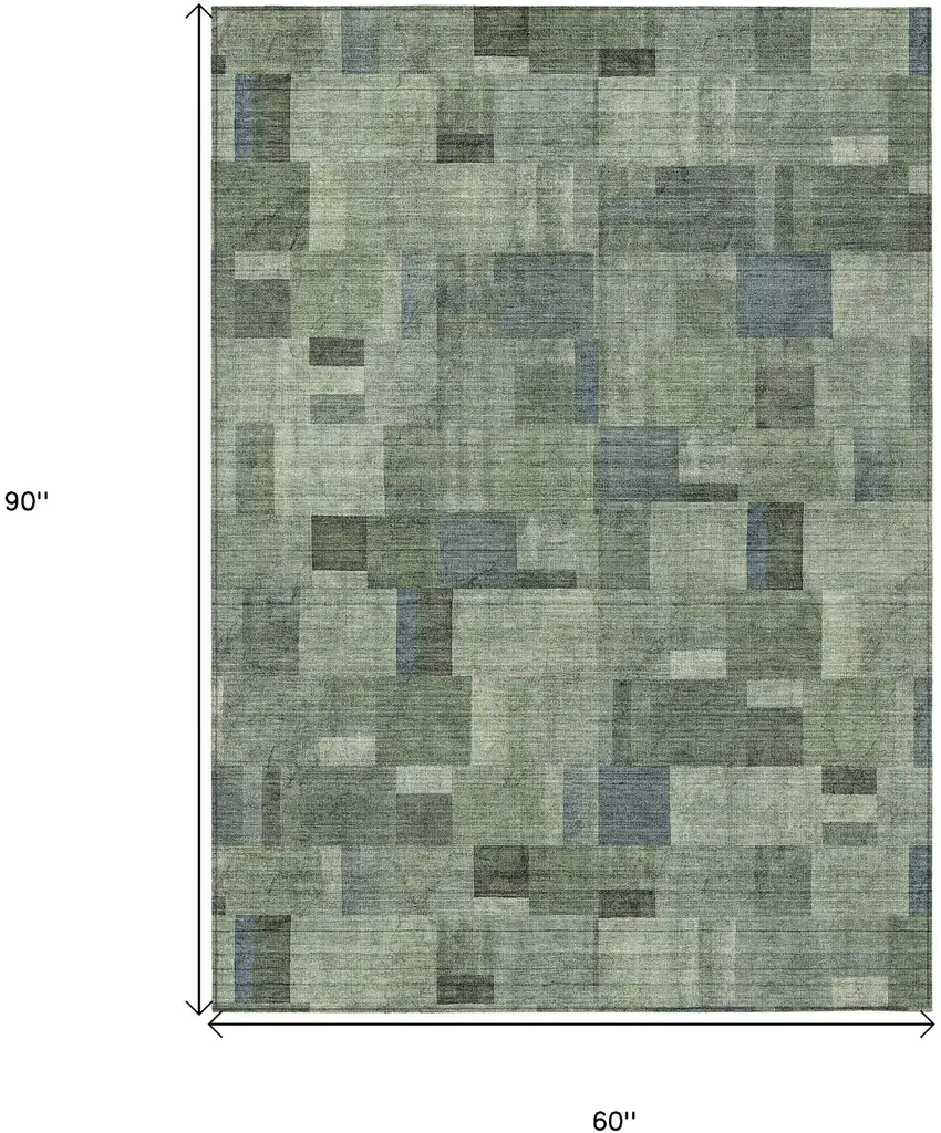 Green And Mint Green Geometric Washable Indoor Outdoor Area Rug Photo 3