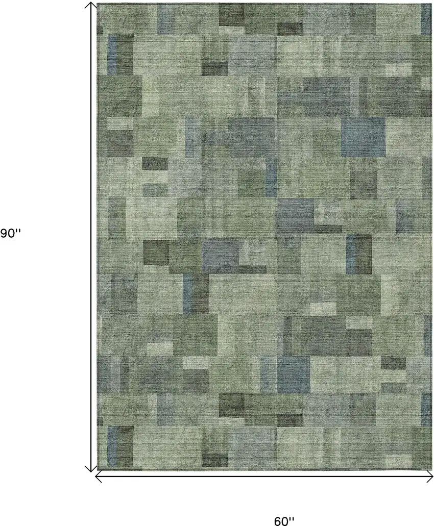 Green And Mint Green Geometric Washable Indoor Outdoor Area Rug Photo 3