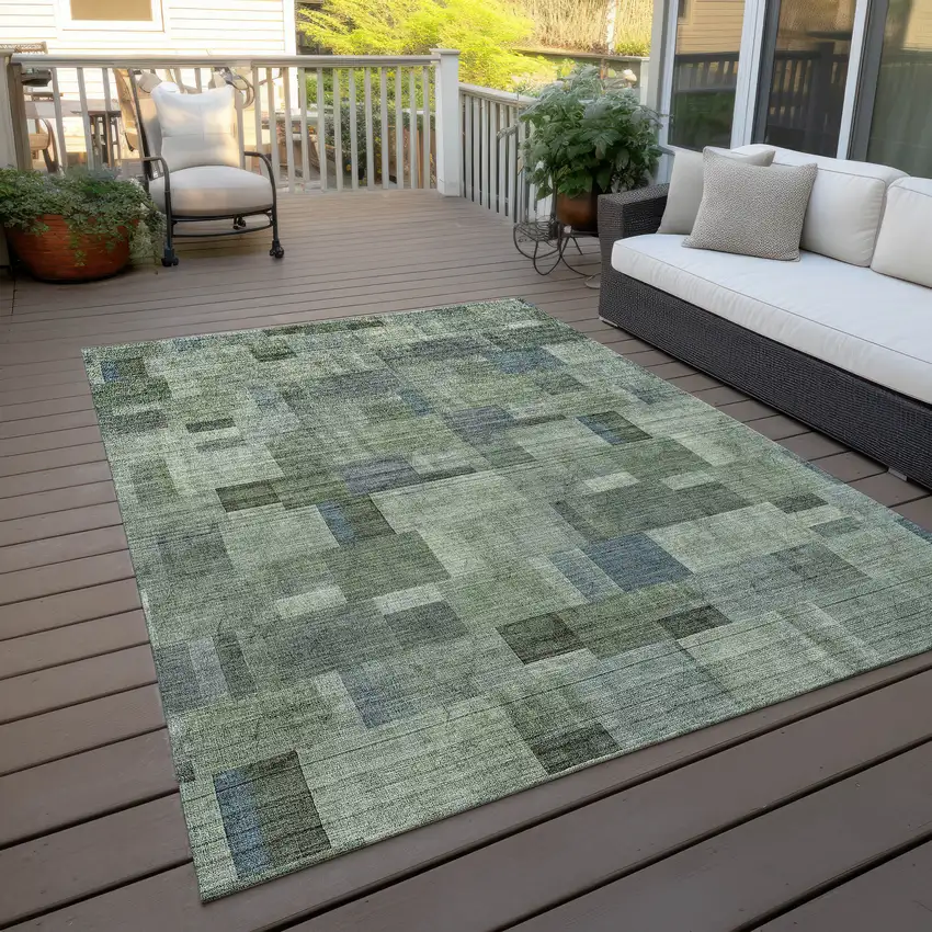Green And Mint Green Geometric Washable Indoor Outdoor Area Rug Photo 7