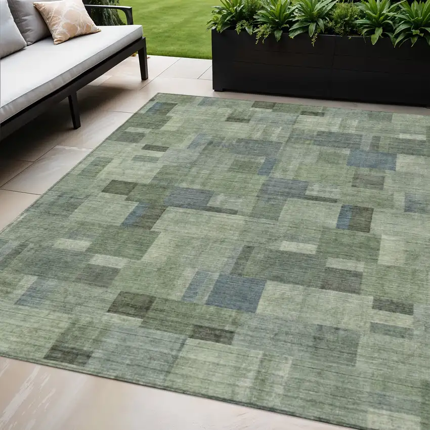 Green And Mint Green Geometric Washable Indoor Outdoor Area Rug Photo 1