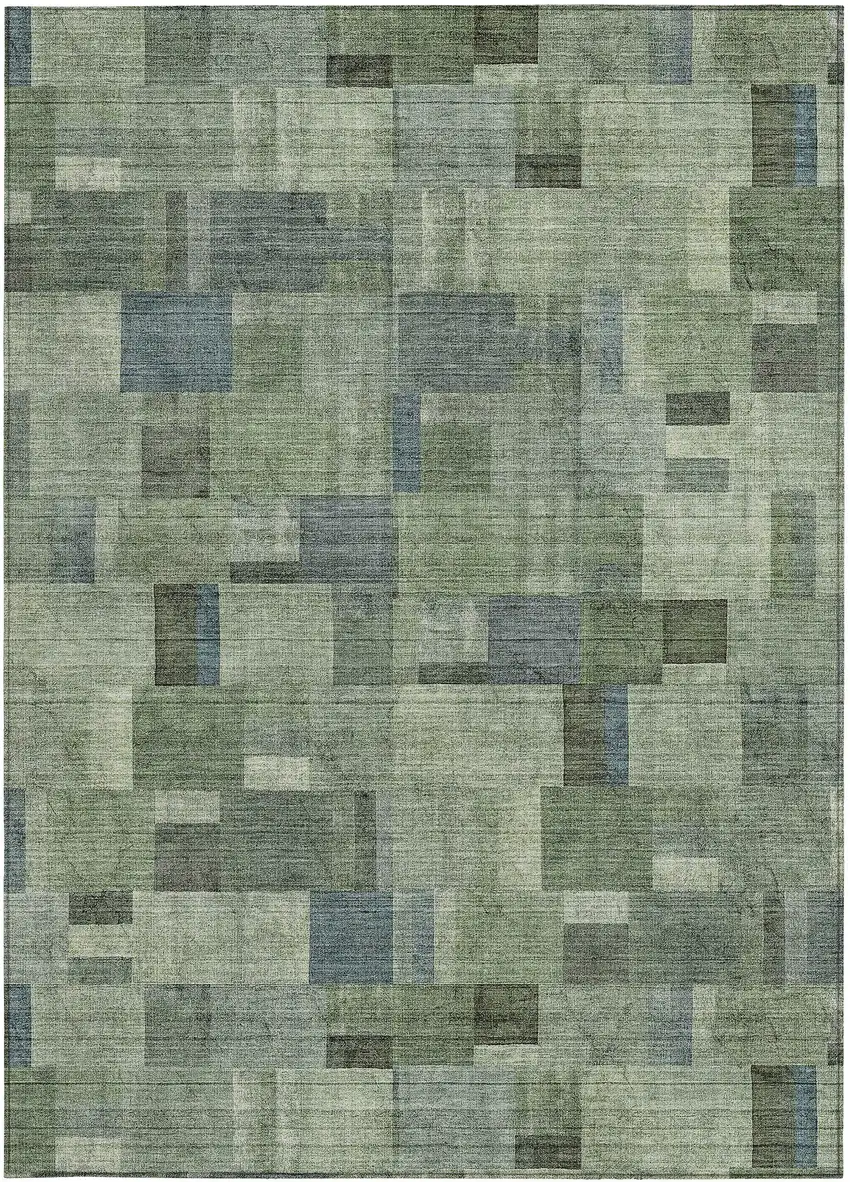 Green And Mint Green Geometric Washable Indoor Outdoor Area Rug Photo 6