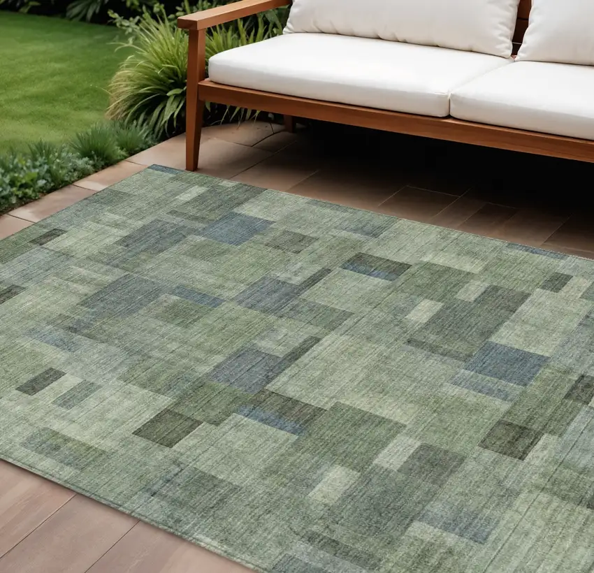 Green And Mint Green Geometric Washable Indoor Outdoor Area Rug Photo 1