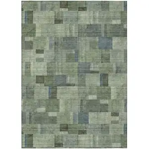 Photo of Green And Mint Green Geometric Washable Indoor Outdoor Area Rug