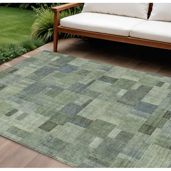 Green And Mint Green Geometric Washable Indoor Outdoor Area Rug Photo 1