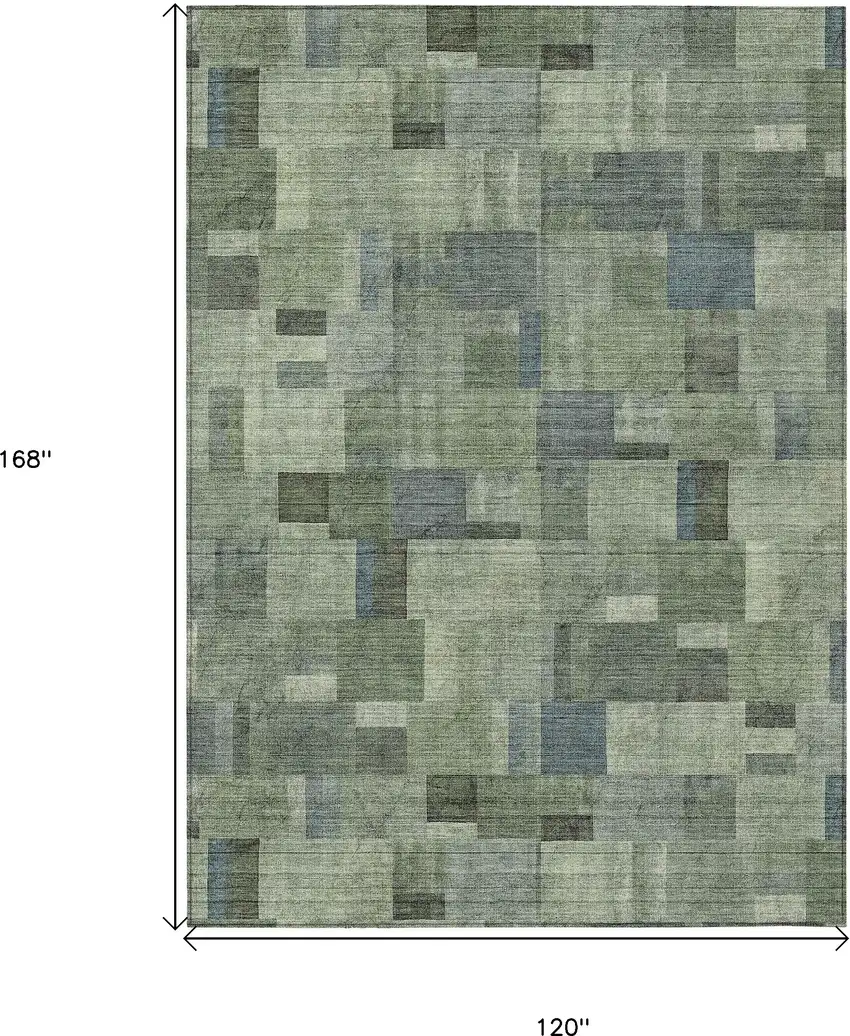 Green And Mint Green Geometric Washable Indoor Outdoor Area Rug Photo 3