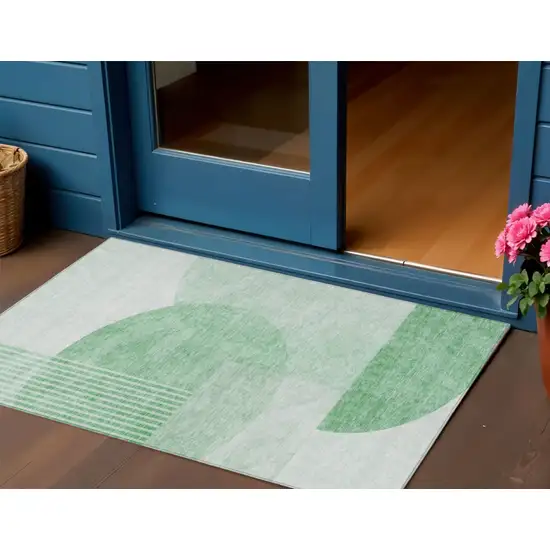 Green And Mint Green Geometric Washable Indoor Outdoor Area Rug Photo 1