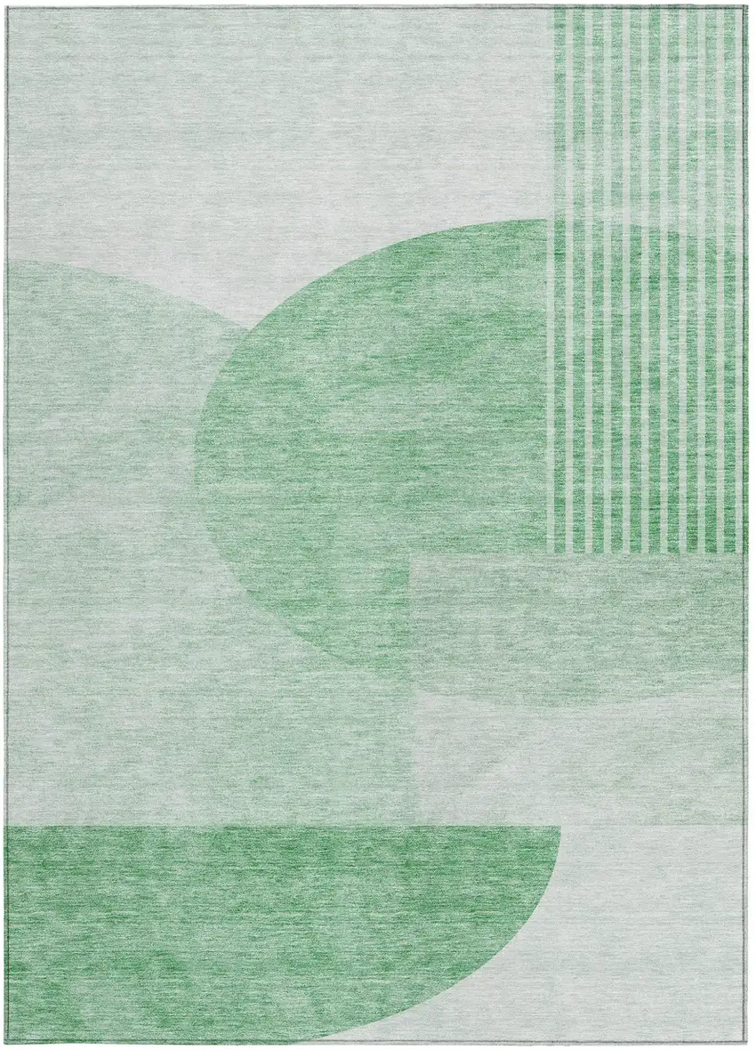 Green And Mint Green Geometric Washable Indoor Outdoor Area Rug Photo 7