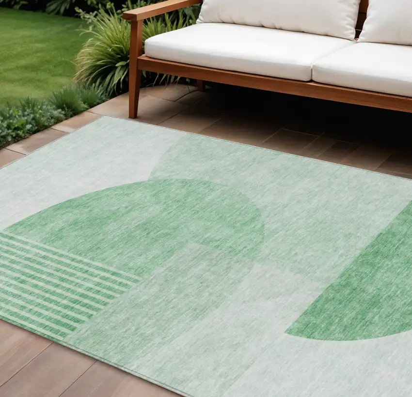 Green And Mint Green Geometric Washable Indoor Outdoor Area Rug Photo 1