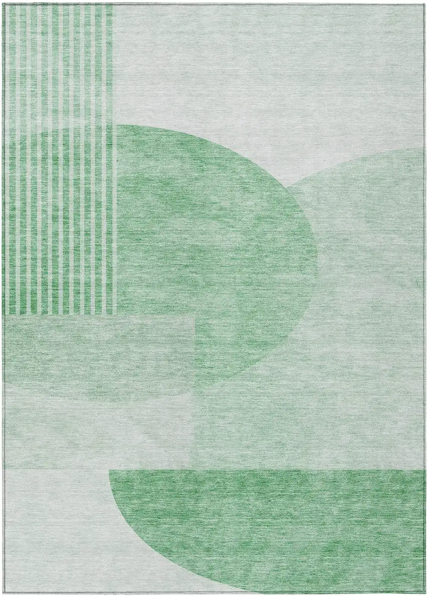 Green And Mint Green Geometric Washable Indoor Outdoor Area Rug Photo 2