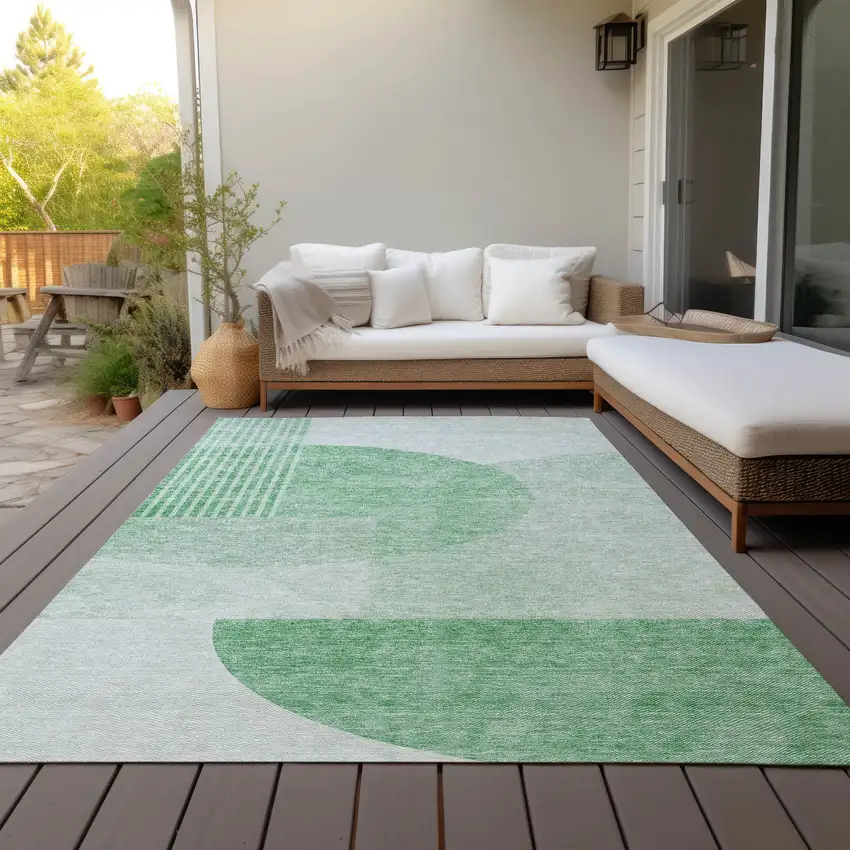Green And Mint Green Geometric Washable Indoor Outdoor Area Rug Photo 8