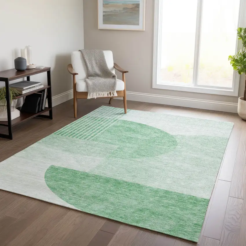 Green And Mint Green Geometric Washable Indoor Outdoor Area Rug Photo 9