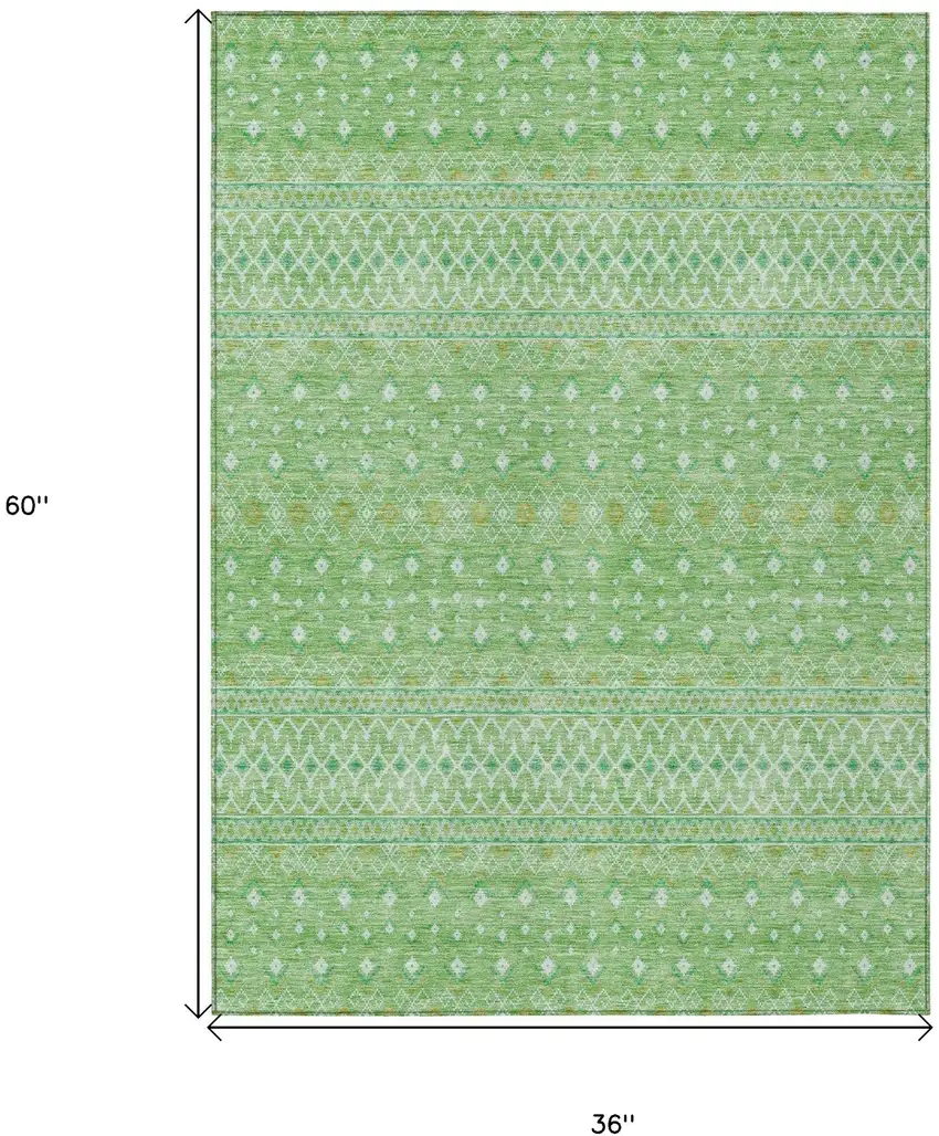 Green And Mint Green Tribal Washable Indoor Outdoor Area Rug Photo 3