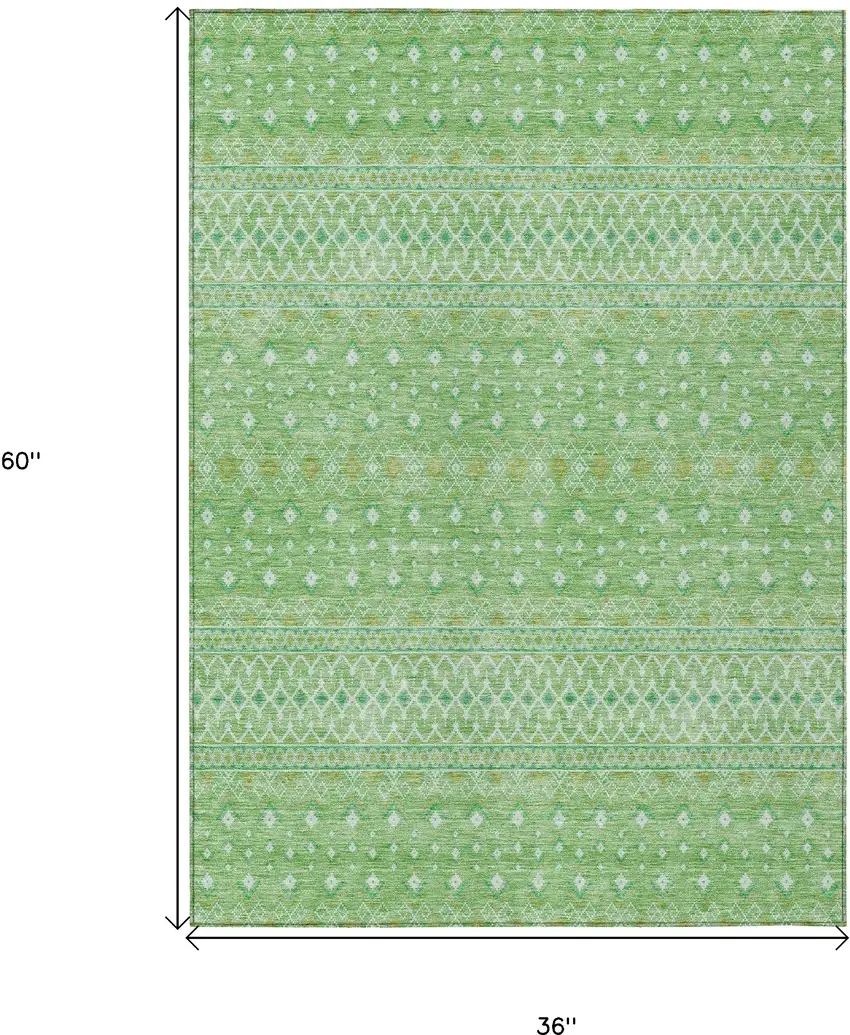 Green And Mint Green Tribal Washable Indoor Outdoor Area Rug Photo 3