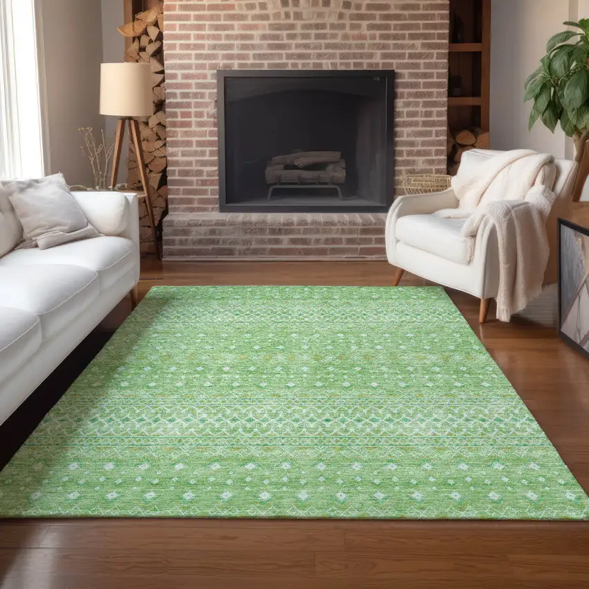 Green And Mint Green Tribal Washable Indoor Outdoor Area Rug Photo 9