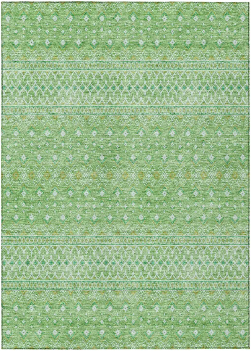 Green And Mint Green Tribal Washable Indoor Outdoor Area Rug Photo 1