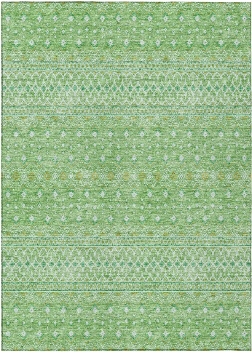 Green And Mint Green Tribal Washable Indoor Outdoor Area Rug Photo 1