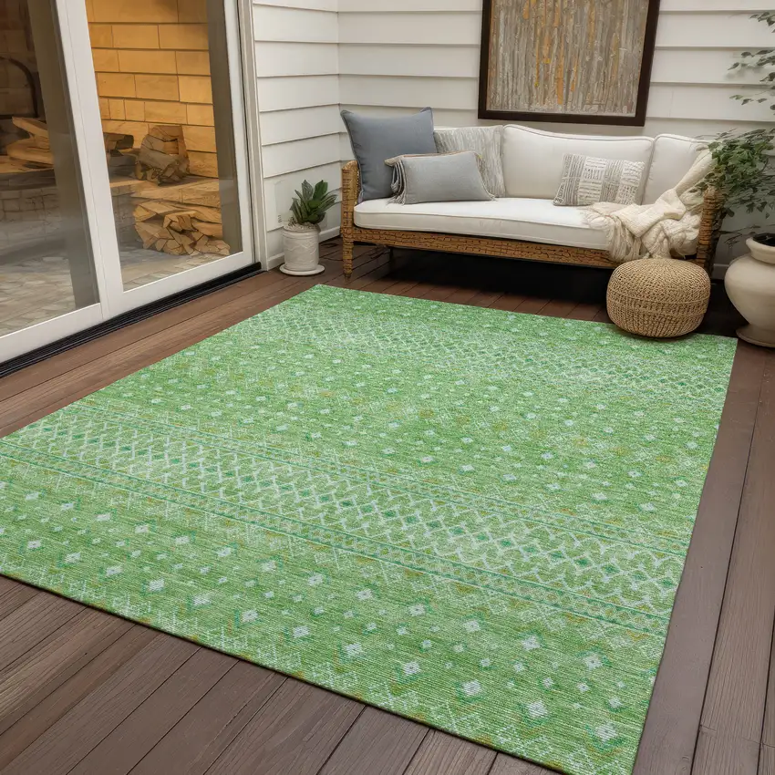 Green And Mint Green Tribal Washable Indoor Outdoor Area Rug Photo 6