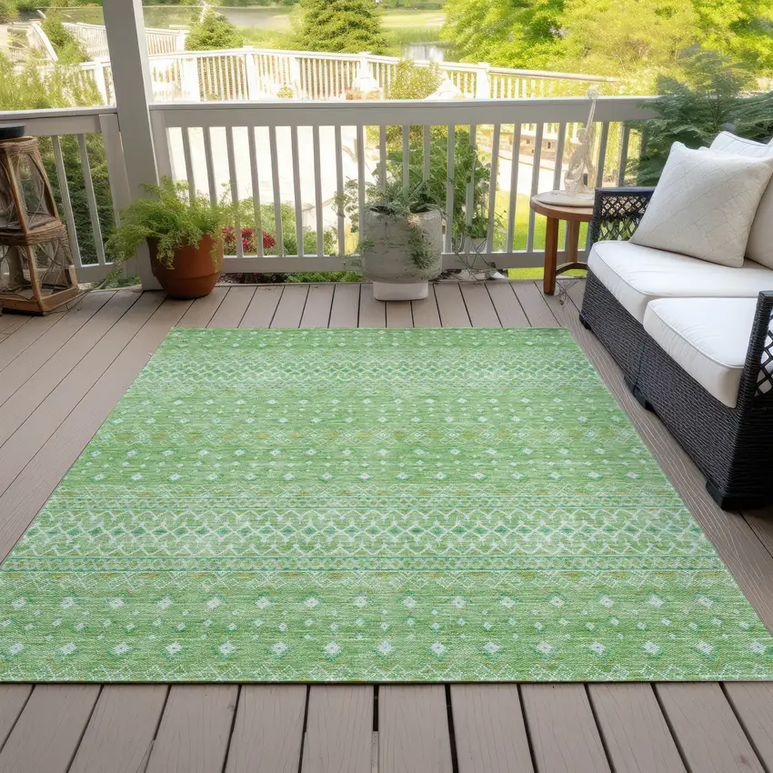 Green And Mint Green Tribal Washable Indoor Outdoor Area Rug Photo 9